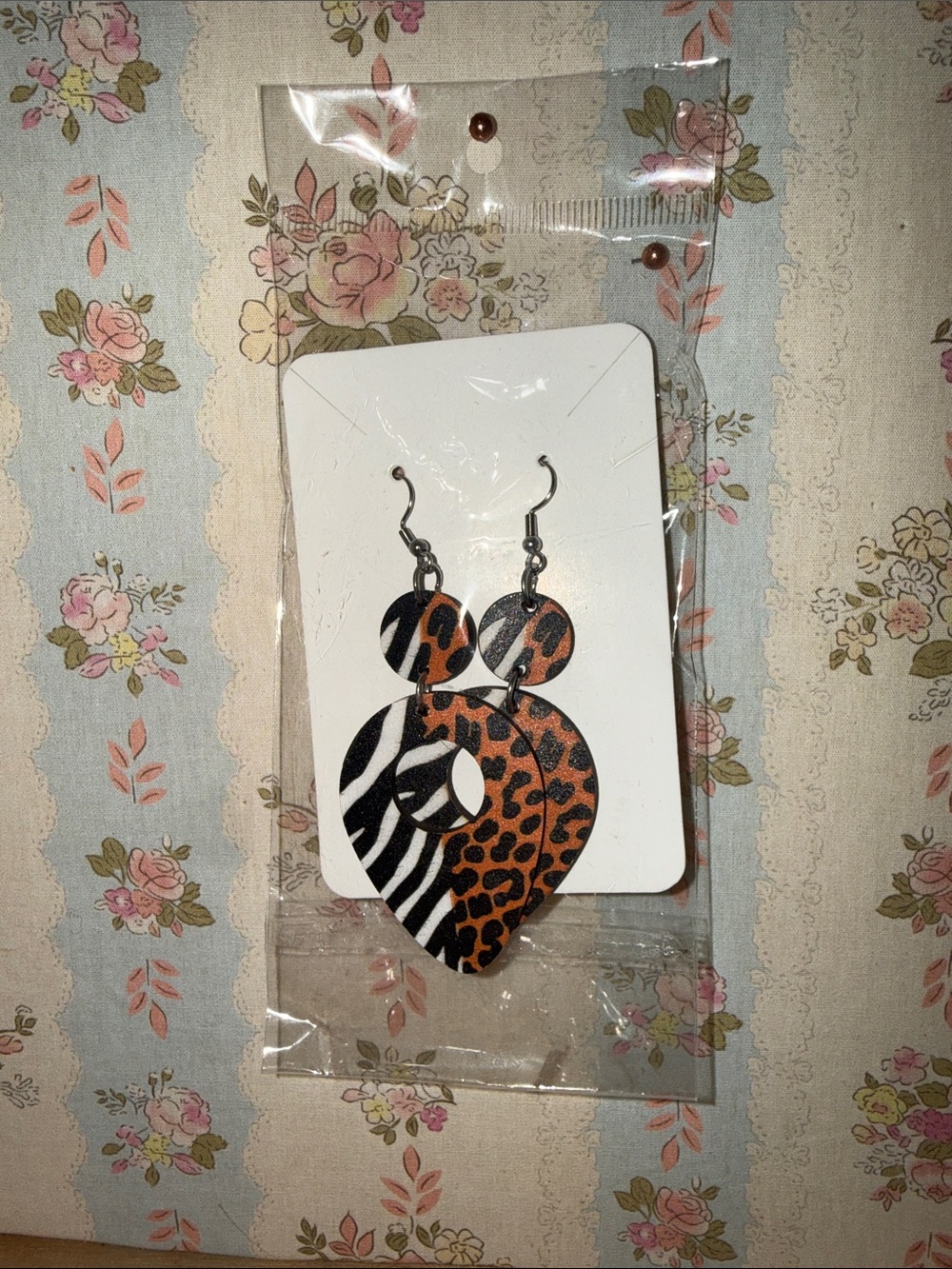 Animal Print Fish Hook Drop Earrings - Brown/Black